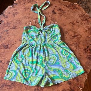 Romper, halter top romper, vacation wear, colorful romper